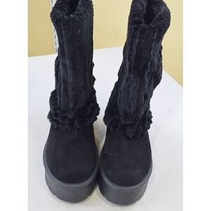Carlkarida Womens Black Platform Faux Fur Ribbed Winter Boots Size 11